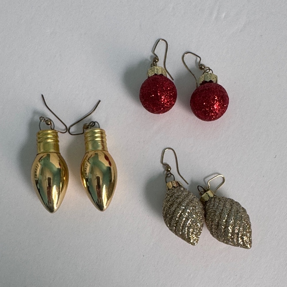 Festive Gold and Red Holiday Earrings Set